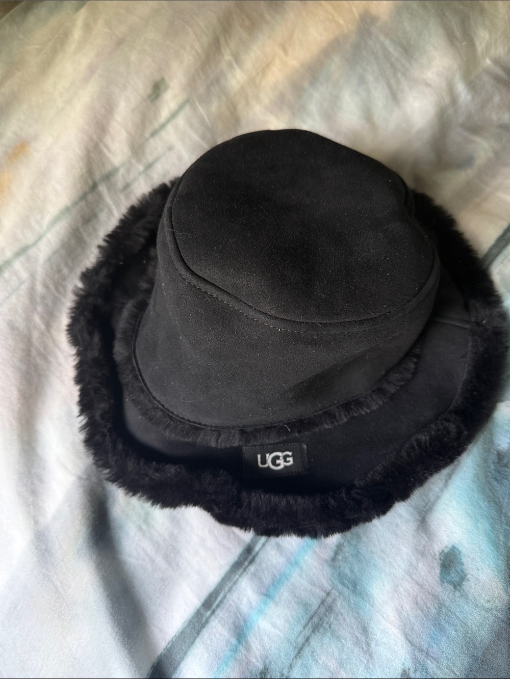 UGG Black Fur Trim Bucket Hat